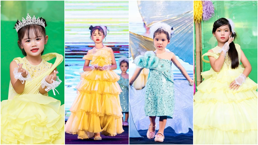 Bốn gương mặt nhí mang nét trong veo, đáng yêu trong BST “Ánh Trăng Vàng” tại Fashion show “Trong veo”
